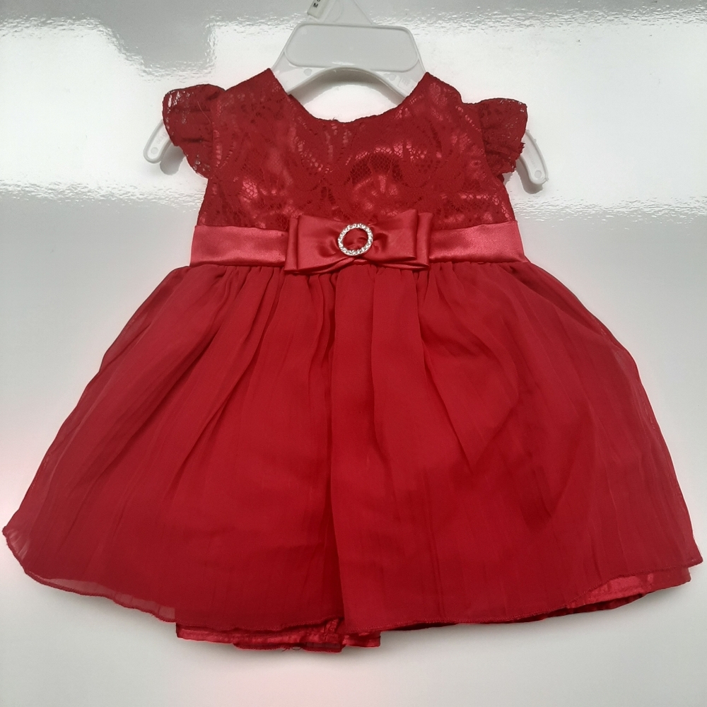 Princess Faith Red Belted Dress with Bow 3/6M - Picture 1 of 7